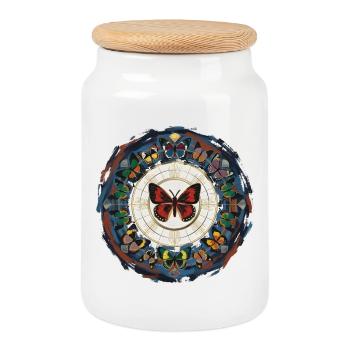 Mandala du cercle des papillons - Boîte à biscuits avec couvercle en bois - blanc - Devant