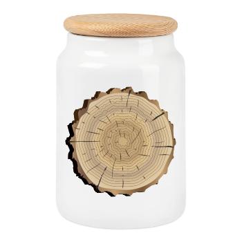 Wooden disc with annual rings – nature & signs of the times - Cookie Jar with Wooden Lid - white - Front
