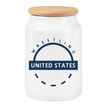 Emblème de Wrestling USA - Boîte à biscuits avec couvercle en bois - blanc - Devant