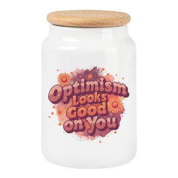 Optimisme Vintage – T-shirt positif et rétro  - Boîte à biscuits avec couvercle en bois - blanc - Devant