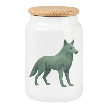 Geometrischer Wolf - Keksdose mit Holzdeckel - Weiß - Vorne