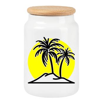 Palmier symbole île de plage - Boîte à biscuits avec couvercle en bois - blanc - Devant