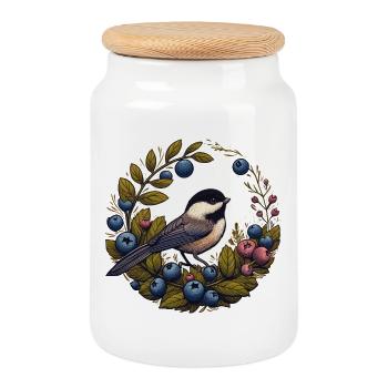 Couronne de myrtille Mésange - Boîte à biscuits avec couvercle en bois - blanc - Devant