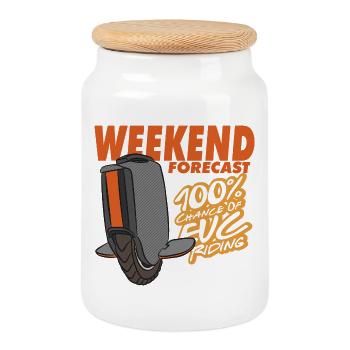 Prévisions du week-end - 100 % de chances de rouler EUC - Boîte à biscuits avec couvercle en bois - blanc - Devant