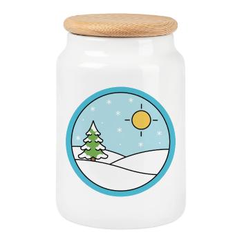 Winter landscape with snow and sun - Cookie Jar with Wooden Lid - white - Front