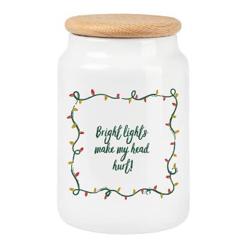 Bright Lights, Headache, Christmas, Grouch, funny - Cookie Jar with Wooden Lid - white - Front