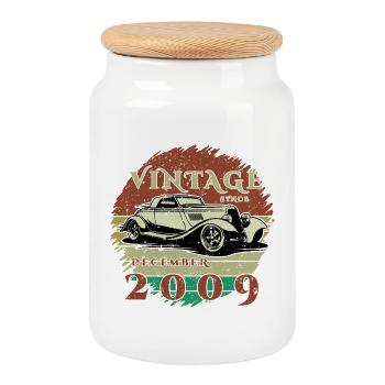 16. Geburtstag - Klassiker - Vintage since 12/2009 - Keksdose mit Holzdeckel - Weiß - Vorne