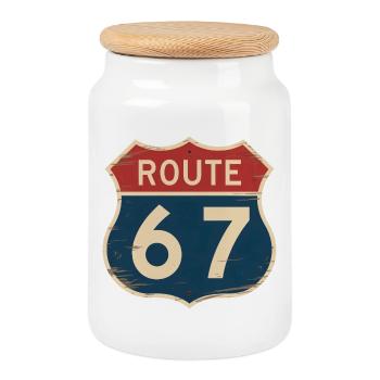 Route 67 Vintage Highway Sign Retro Road Trip - Cookie Jar with Wooden Lid - white - Front
