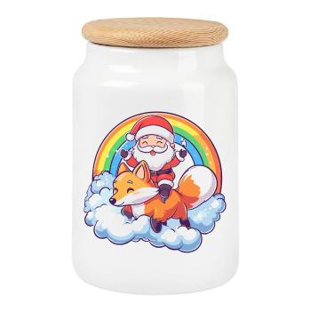 Fuchs Weihnachtsmann Weihnachten - Keksdose mit Holzdeckel - Weiß - Vorne
