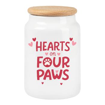 Hearts on Four Paws - Cookie Jar with Wooden Lid - white - Front