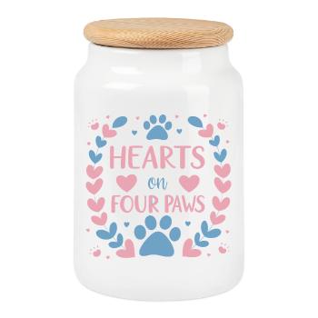 Canine humor Hearts on Four Paws - Cookie Jar with Wooden Lid - white - Front