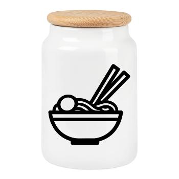 Ramen - Cookie Jar with Wooden Lid - white - Front