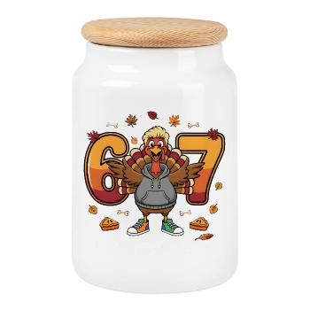 Thanksgiving Truthahn Kapuzenpullover 60er Jahre - Keksdose mit Holzdeckel - Weiß - Vorne
