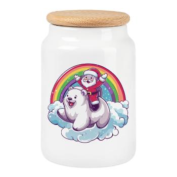 Ours polaire Père Noël Noël - Boîte à biscuits avec couvercle en bois - blanc - Devant