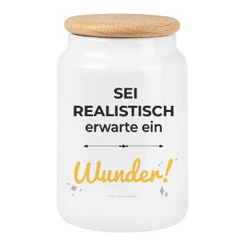 Sei realistisch – erwarte ein Wunder! - Keksdose mit Holzdeckel - Weiß - Vorne