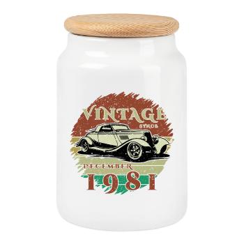 44. Geburtstag - Klassiker - Vintage since 12/1981 - Keksdose mit Holzdeckel - Weiß - Vorne