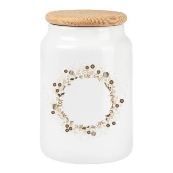Elegant Christmas wreath in gold and cream - Cookie Jar with Wooden Lid - white - Front