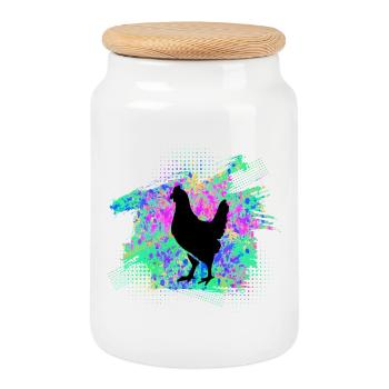 Poulets Poulets - Boîte à biscuits avec couvercle en bois - blanc - Devant