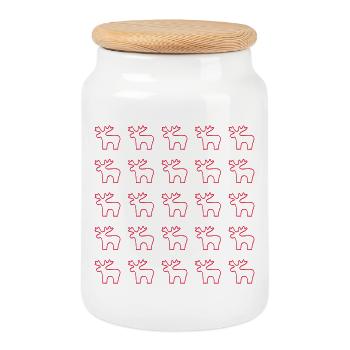 Red Reindeer Silhouette Pattern - Cookie Jar with Wooden Lid - white - Front