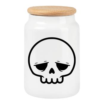 Sad Skull | Emo & Goth Design - Cookie Jar with Wooden Lid - white - Front