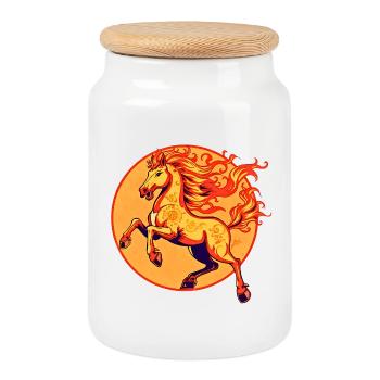 Cheval de Feu Astrologie Chinoise - Boîte à biscuits avec couvercle en bois - blanc - Devant