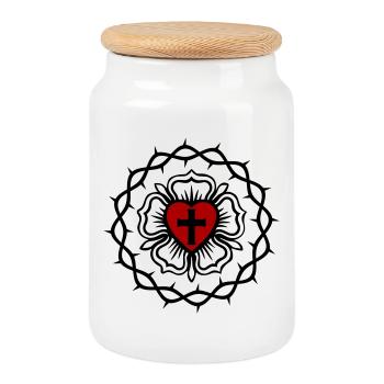 Lutherische Rose und Dornenkrone - Keksdose mit Holzdeckel - Weiß - Vorne