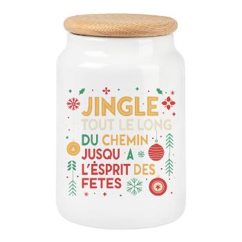 Jingle tout le long des fêtes - Boîte à biscuits avec couvercle en bois - blanc - Devant