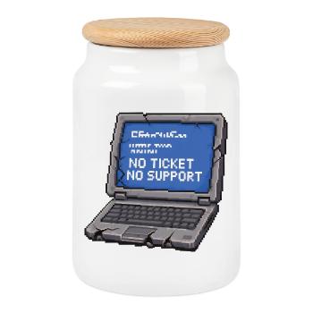 No ticket no support Admin IT Spruch - Keksdose mit Holzdeckel - Weiß - Vorne