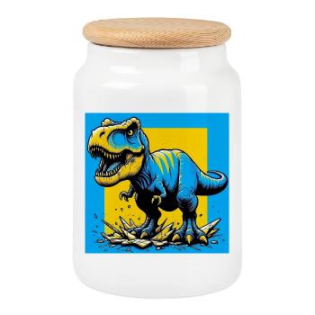 dinosaur - Cookie Jar with Wooden Lid - white - Front