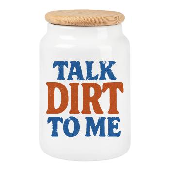 Talk Dirt To Me Vintage Text - Cookie Jar with Wooden Lid - white - Front