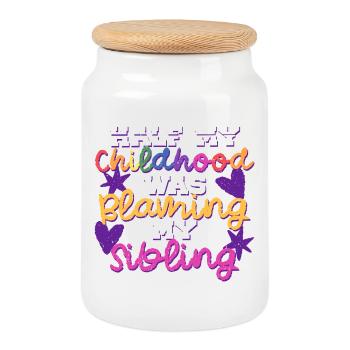 Sibling Brother Sister Blaming My Sibling - Cookie Jar with Wooden Lid - white - Front