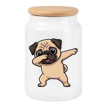 Süßer Mops Cartoon Dabbing Hund Kinder - Keksdose mit Holzdeckel - Weiß - Vorne