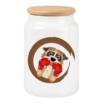Motif boxeur suricate – Champion de boxe mignon - Boîte à biscuits avec couvercle en bois - blanc - Devant