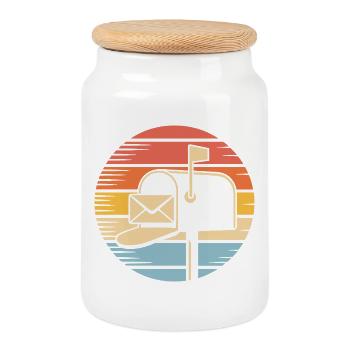 Mail Carrier Retro Vintage Postal Worker - Cookie Jar with Wooden Lid - white - Front