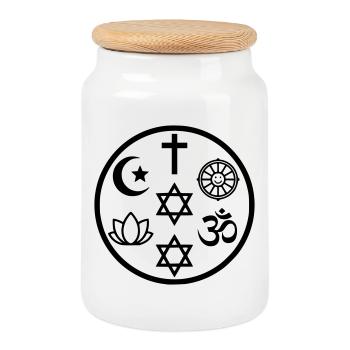 Interreligious Symbol of Peace | Religions - Cookie Jar with Wooden Lid - white - Front