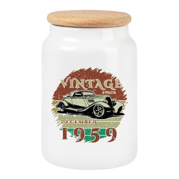 66th Birthday - Classic - Vintage since 12/1959 - Cookie Jar with Wooden Lid - white - Front