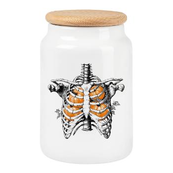 Pumpkin Ribs Skeleton Torso with Pumpkins - Cookie Jar with Wooden Lid - white - Front