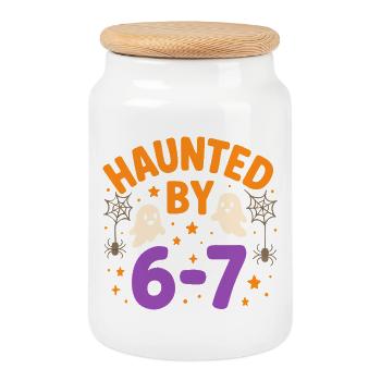 Fun 67 Nummer 6-7 Halloween Haunted By Six Seven - Keksdose mit Holzdeckel - Weiß - Vorne