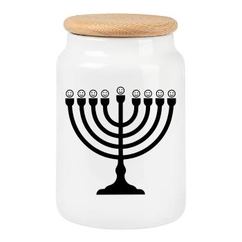 Menorah amusante avec des smileys | Symbole de Hanoukka - Boîte à biscuits avec couvercle en bois - blanc - Devant
