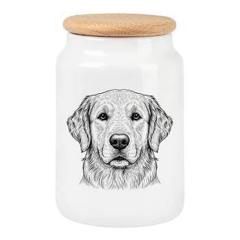 Chien Golden Retriever - Boîte à biscuits avec couvercle en bois - blanc - Devant