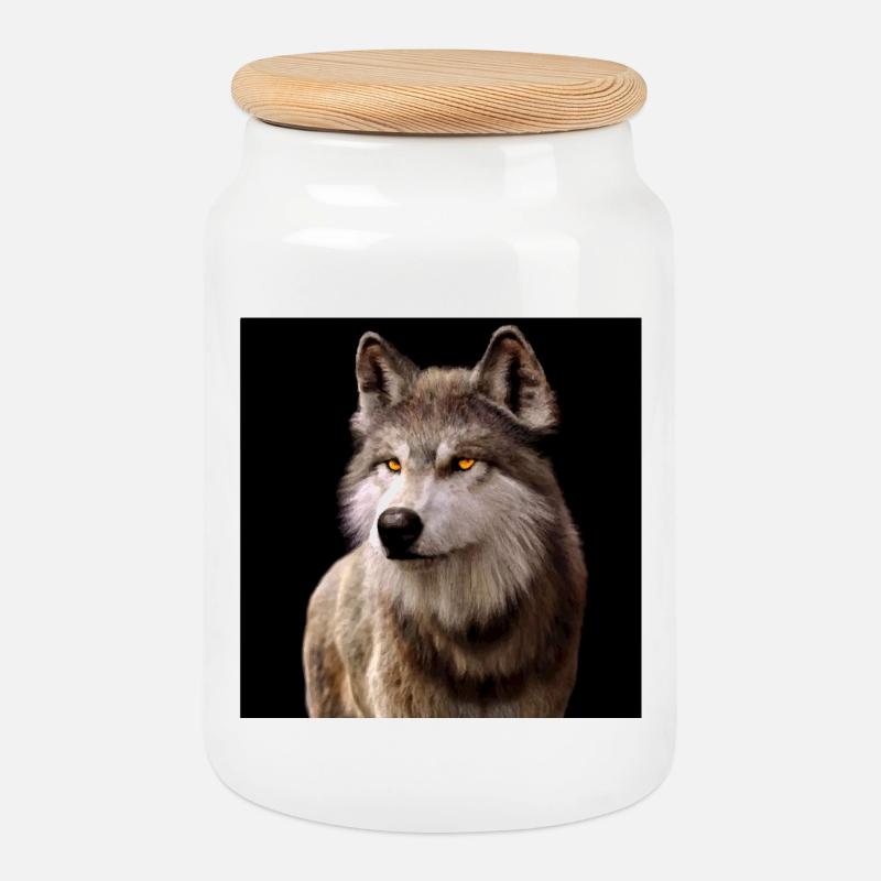 Wolfsblick Bernstein im Dunkel - Keksdose mit Holzdeckel - Weiß