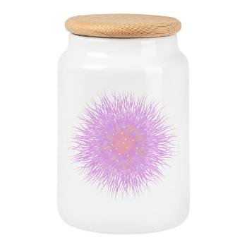 Rosa Mimosenblüte – Zartes Blumen Design - Keksdose mit Holzdeckel - Weiß - Vorne