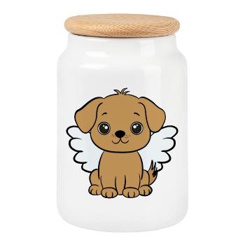 Hund mit Flügel  - Keksdose mit Holzdeckel - Weiß - Vorne