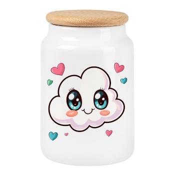 Cuddly Cloud with Hearts - Cookie Jar with Wooden Lid - white - Front