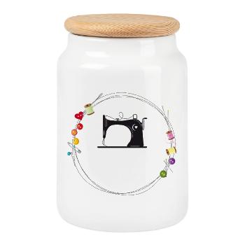 Vintage Sewing Machine – Creative Needlework Design - Cookie Jar with Wooden Lid - white - Front