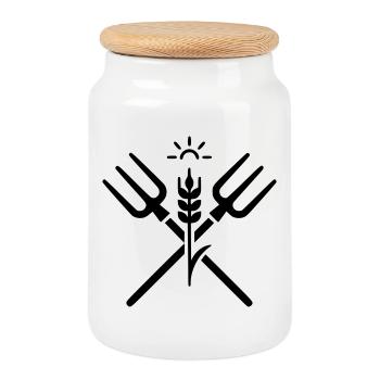 landwirtschaft bauer mistgabel logo - Keksdose mit Holzdeckel - Weiß - Vorne
