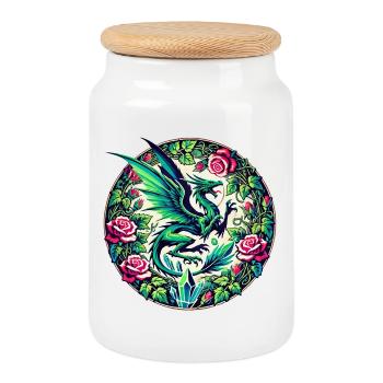 Verdant Phoenix in Rose Circle - Cookie Jar with Wooden Lid - white - Front