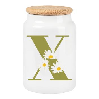 Letter x Green Daisies - Cookie Jar with Wooden Lid - white - Front