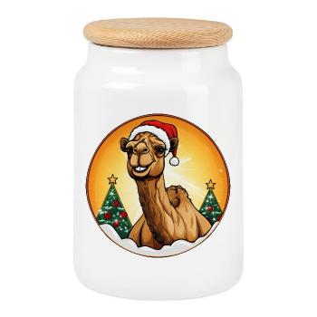 Chameaux Noël / Père Noël Chameau - Boîte à biscuits avec couvercle en bois - blanc - Devant
