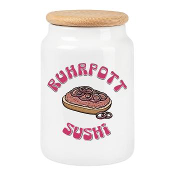 Sushi Ruhrpott pour les fans de Mettbrötchen - Boîte à biscuits avec couvercle en bois - blanc - Devant